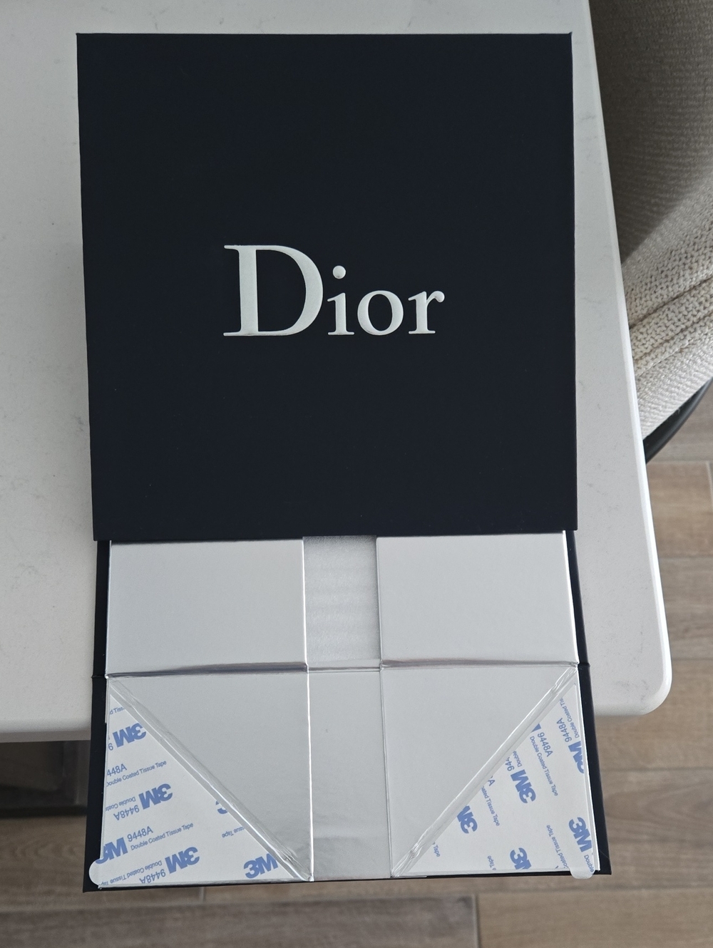 New never used DIOR matte blue & Silver logo storage box 8 1/4 × 8 1/4